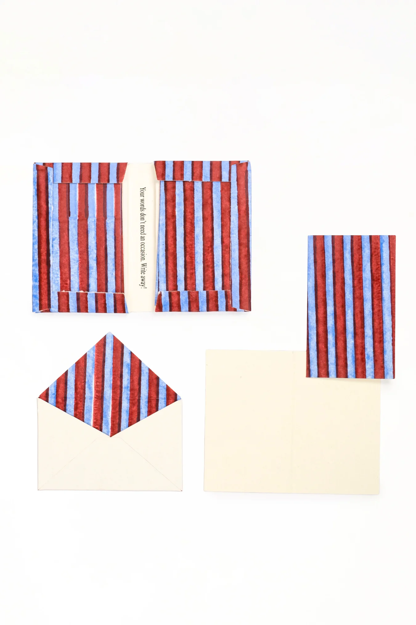 Striped Blockprint Notecards in Red and Blue, Set of 8 - Image 3