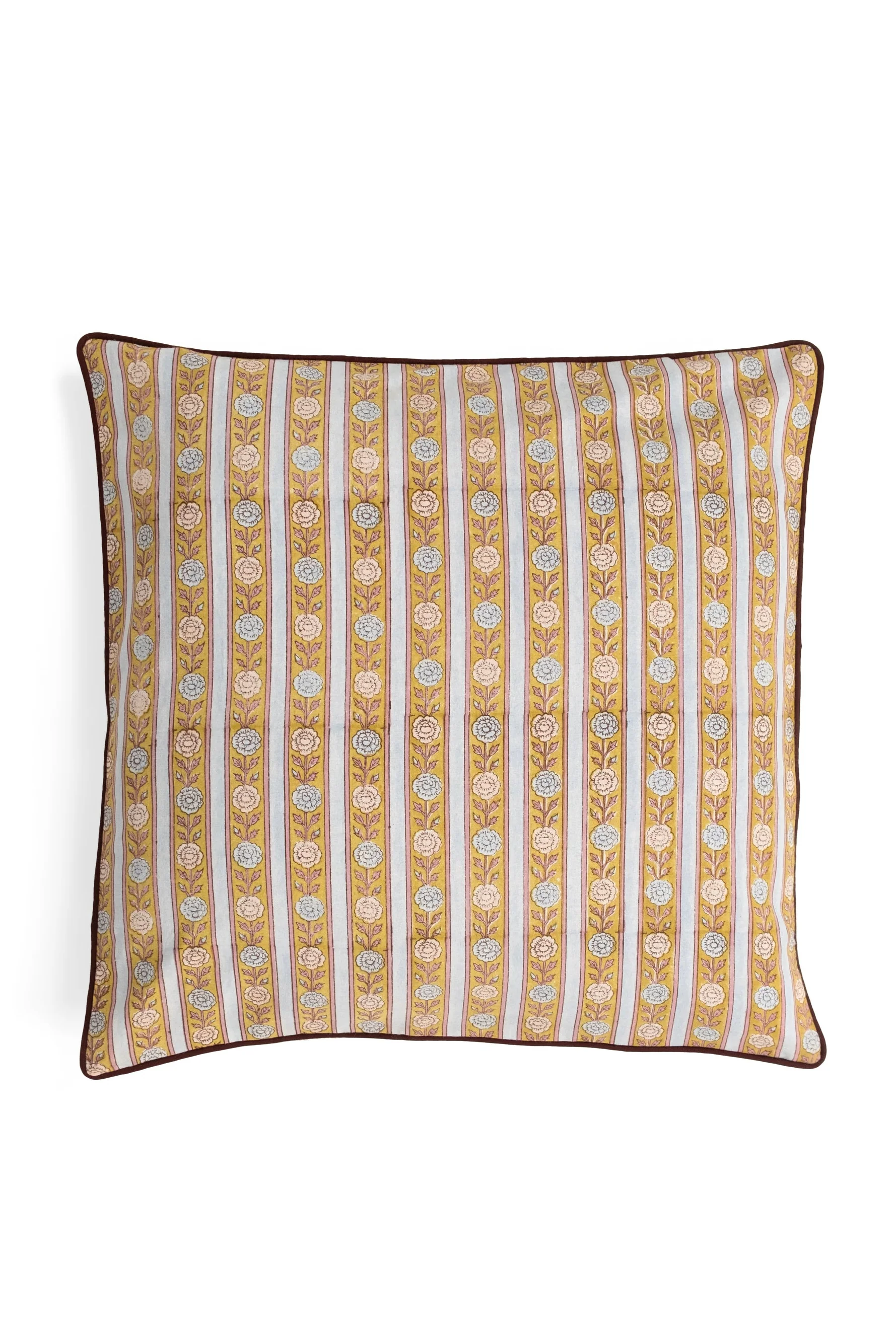 Vintage Floral Stripe Blockprint Pillow — Green