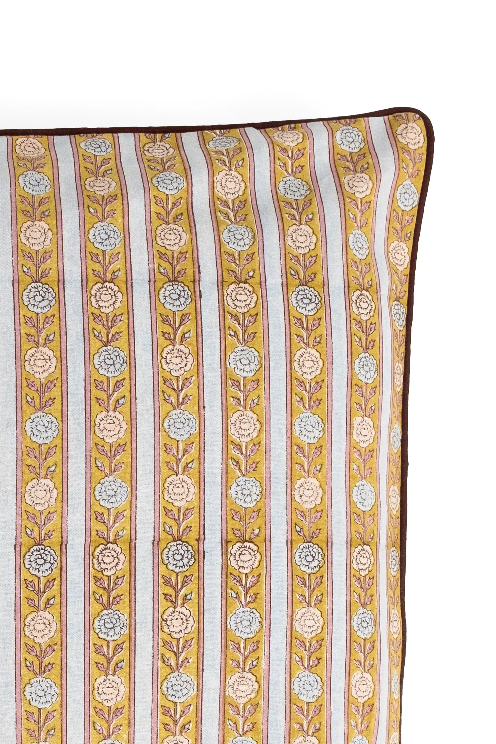 Vintage Floral Stripe Blockprint Pillow — Green - Image 2