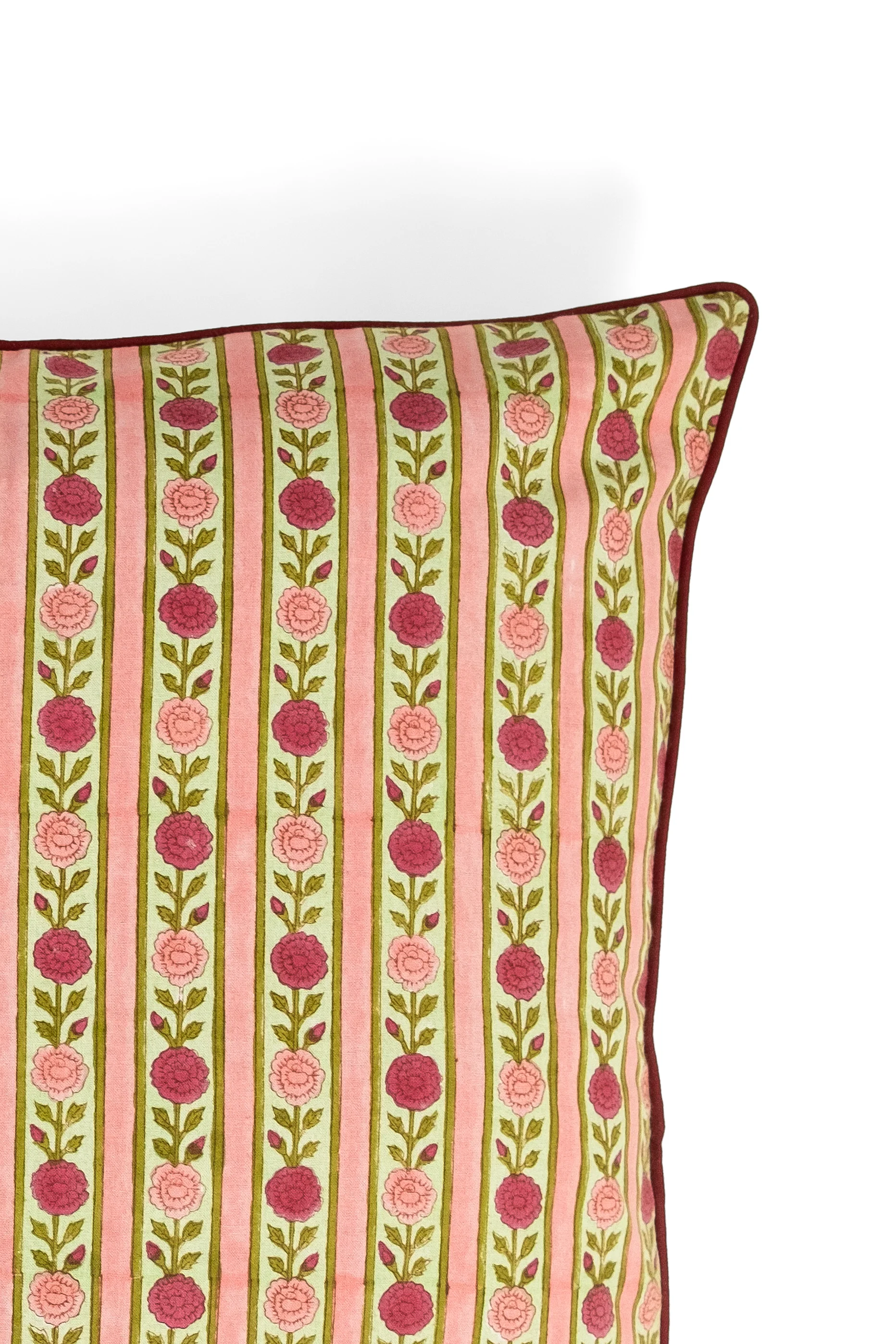 Vintage Floral Stripe Blockprint Pillow — Pink - Image 2