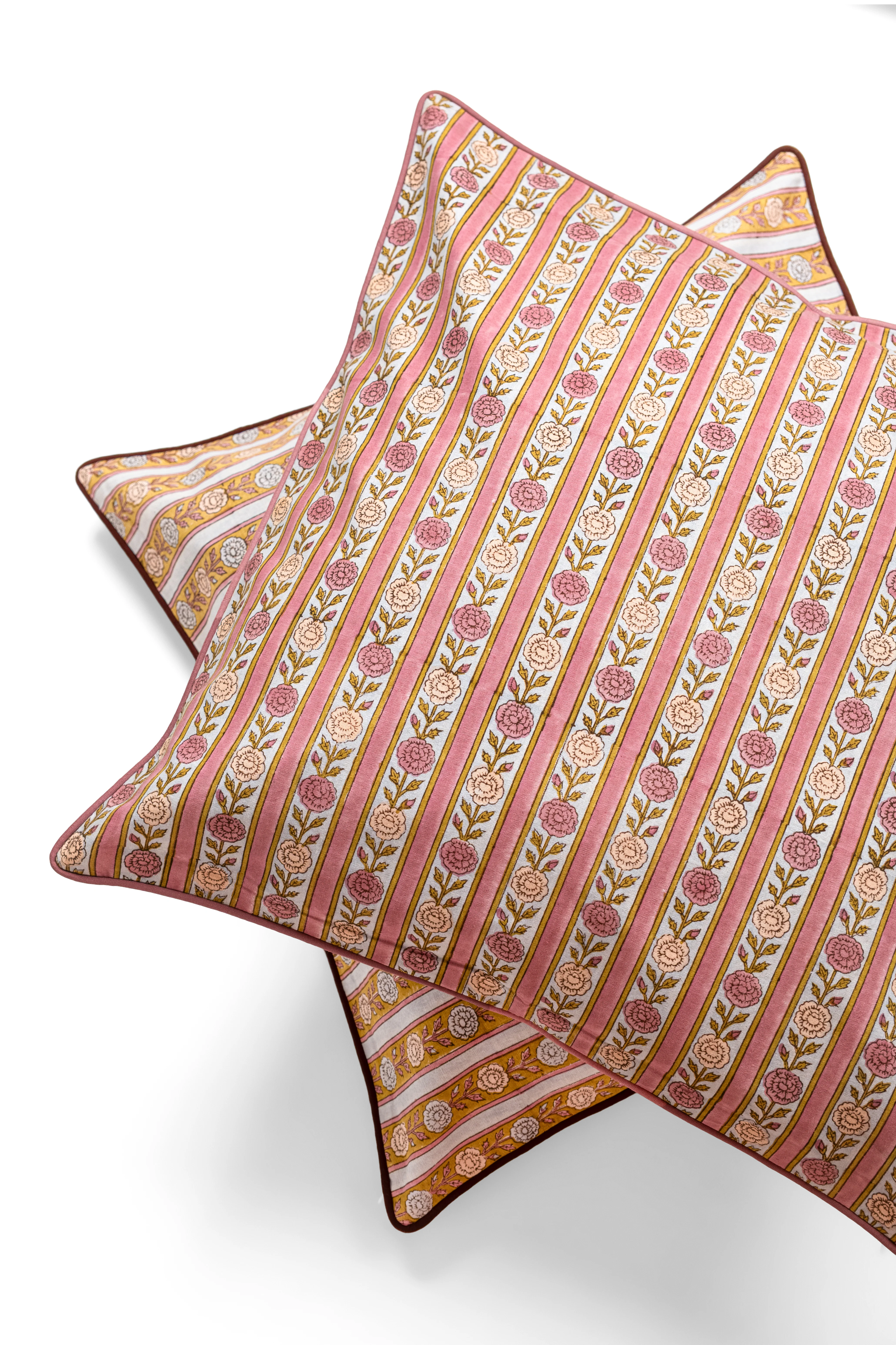 Vintage Floral Stripe Blockprint Pillow — Purple - Image 3