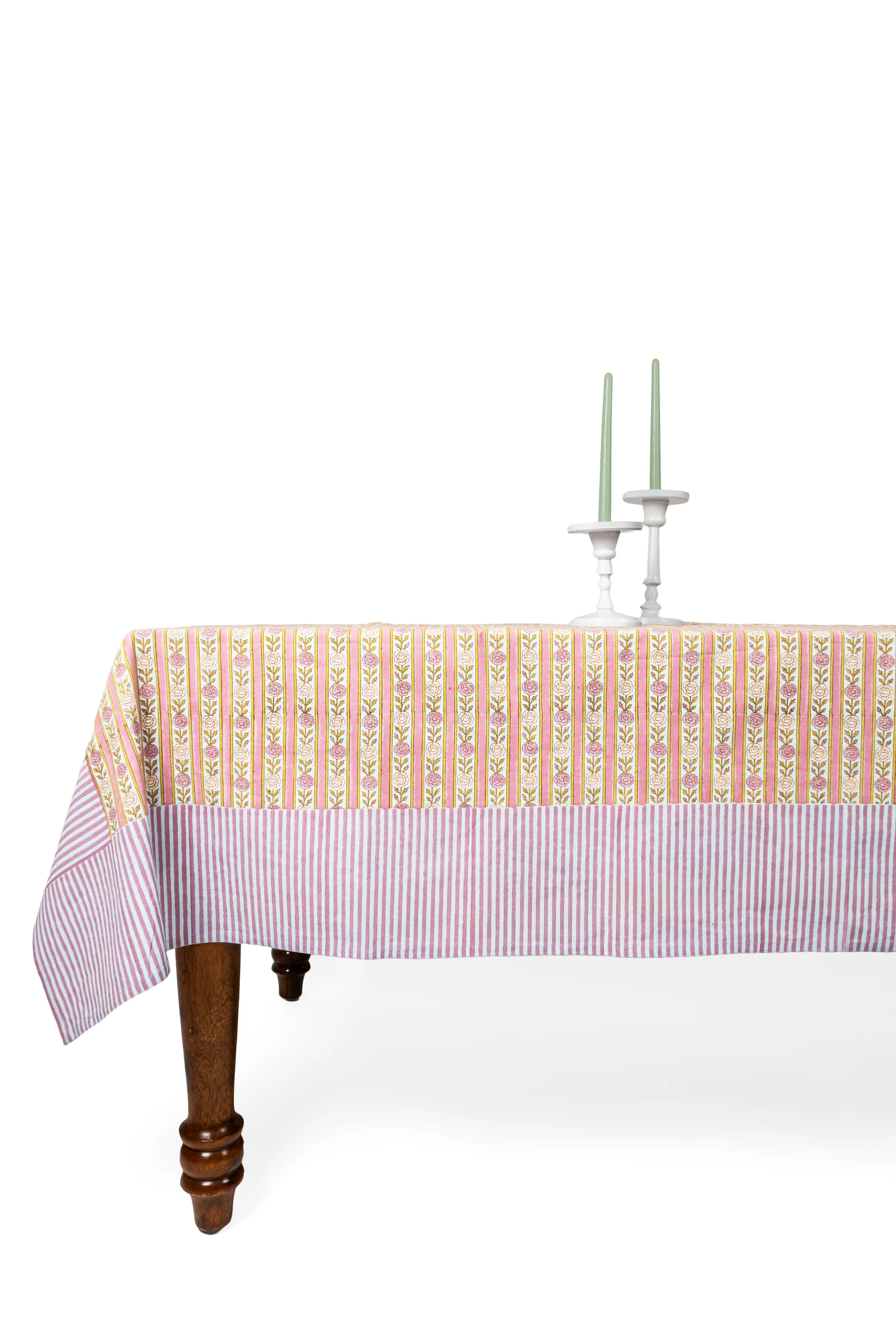Vintage Floral Stripe Blockprint Tablecloth — Purple - Image 4