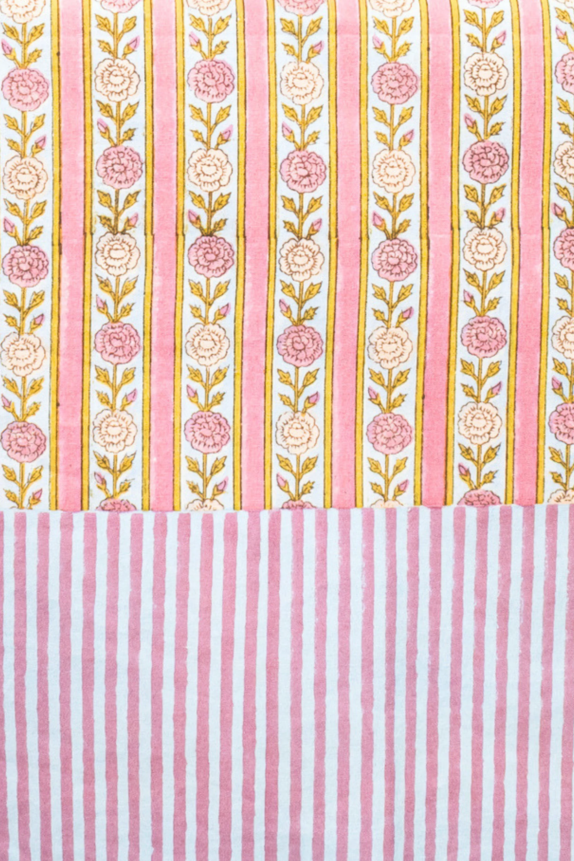 Vintage Floral Stripe Blockprint Tablecloth — Purple - Image 6