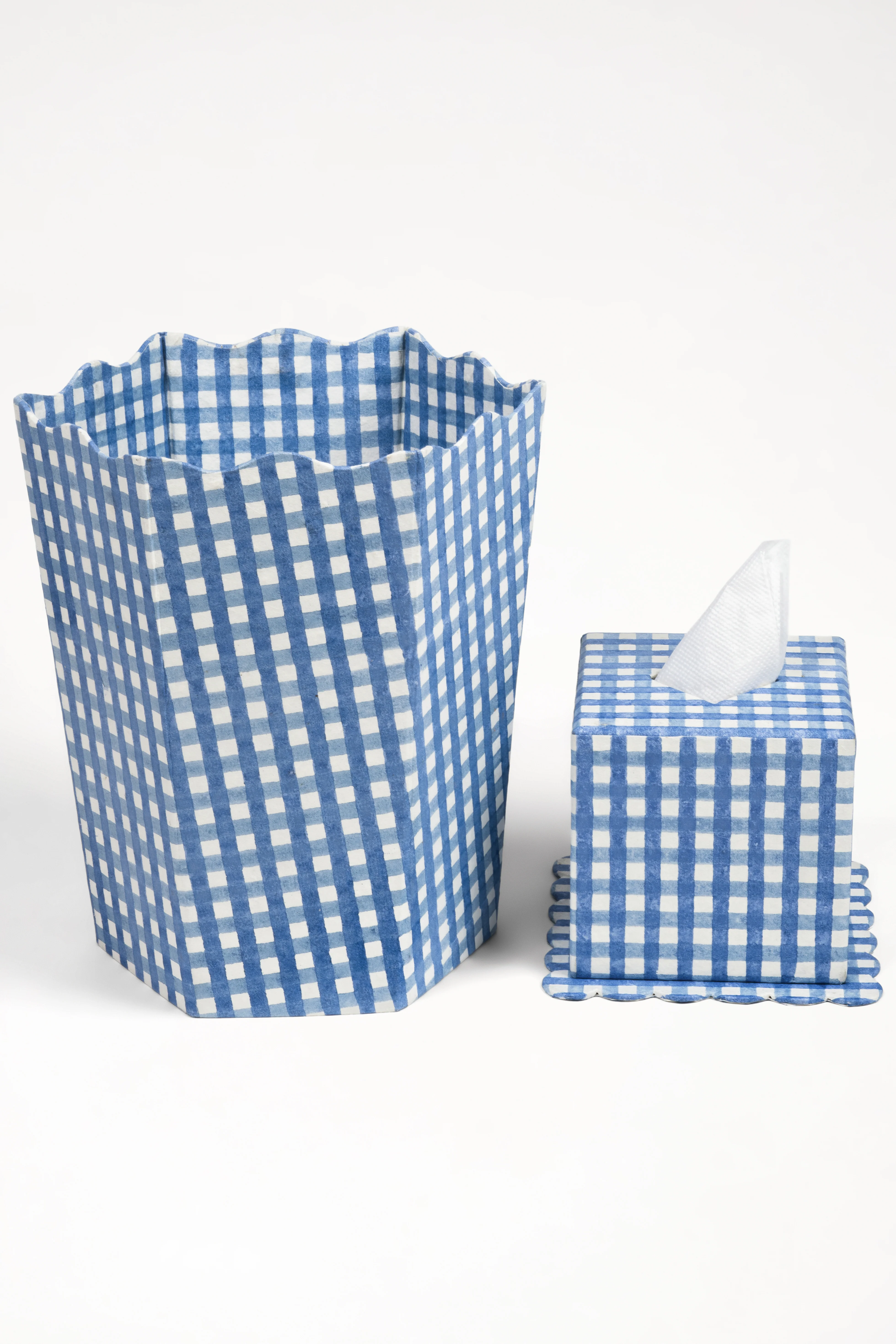 Blockprint Tissue Box Cover in Blue Gingham - Image 3